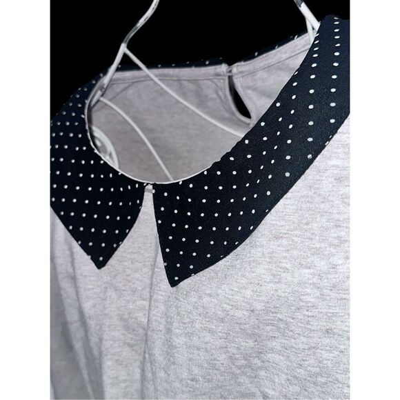Beautiful Garnet Hill Knit Top Gray Polka Dot Collar 3/4 Long Sleeve SIZE medium - Picture 3 of 9